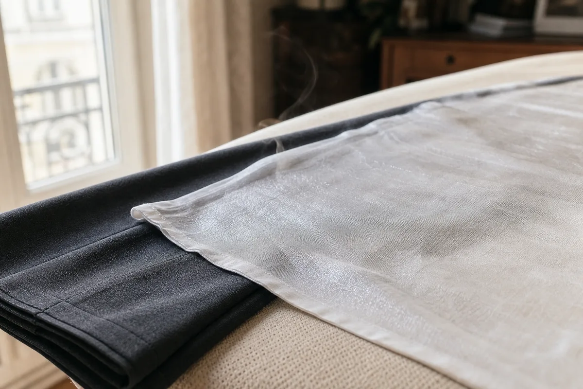 Pattemouille humide posée sur un pli de pantalon